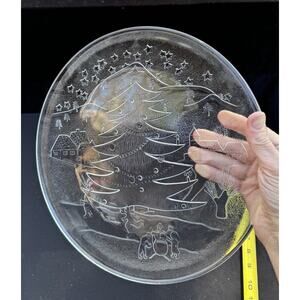 Vetreria Etrusca 12” Glass Christmas Scene Serving Plate Platter Nice!